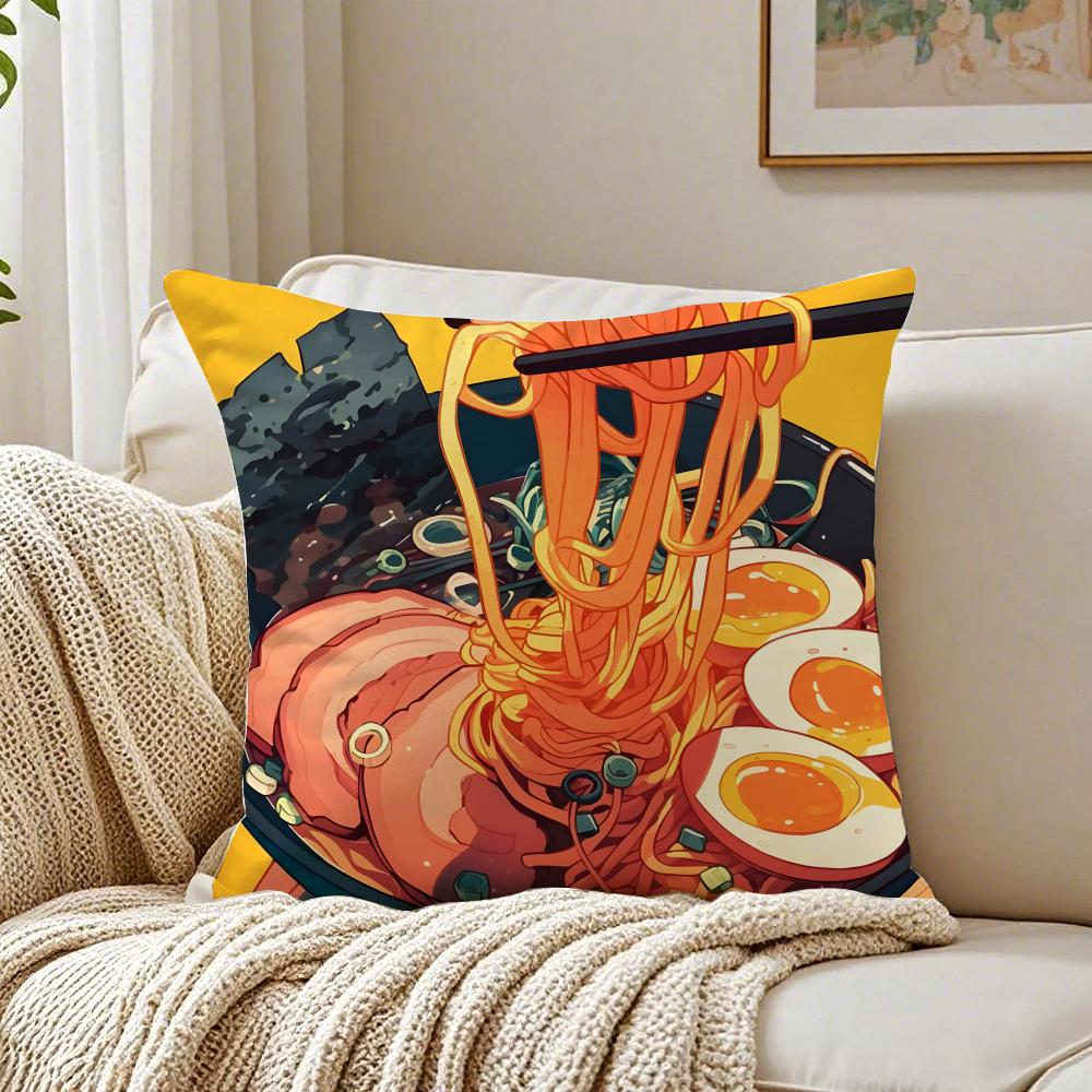 Ramen Pillow Japanese Retro Illustration Cushion Cushion Cover Pillowcase Antidustmite Living Room Sofa Decor Cushion Room