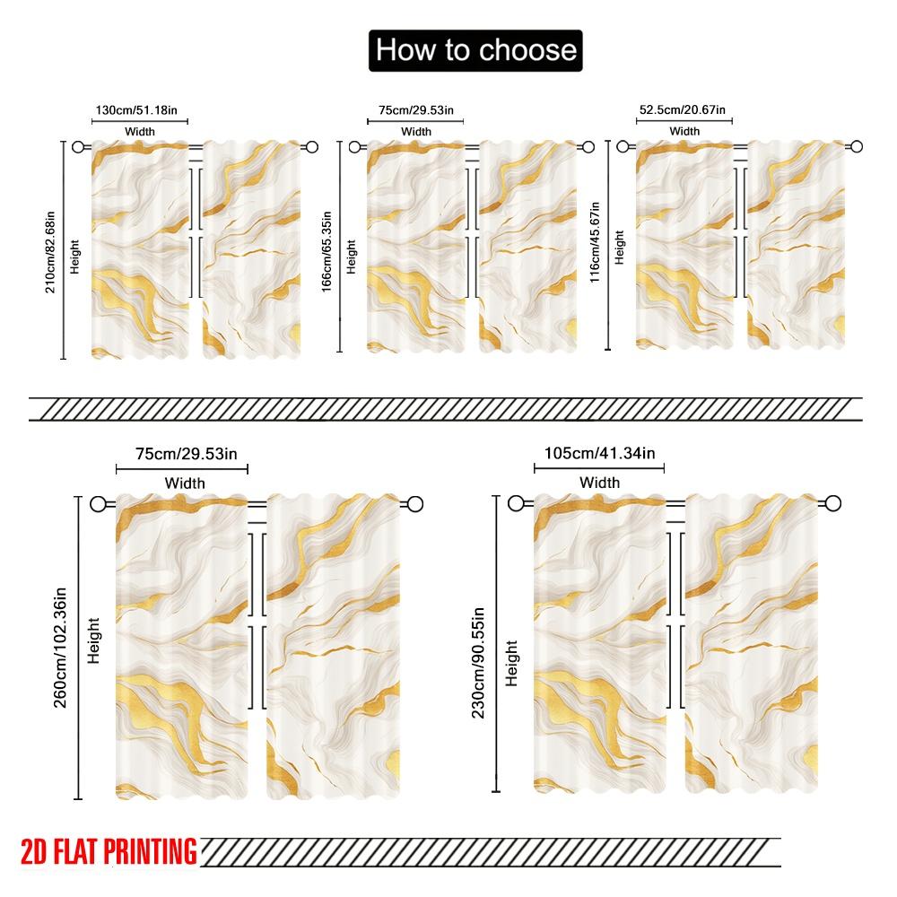 2pcs,2D Plane Printing Minimalist Curtains Golden Swirling Strokes Polyester (without Rod) Gifts Use for Bedroom, Living Room,