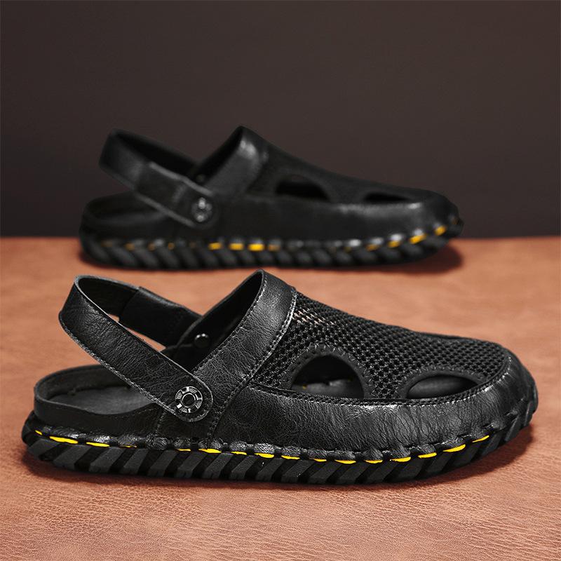 

Spot men s sandals summer new large size hand-sewn beach shoes foreign trade two wear bag head cool slippers 46 чорний