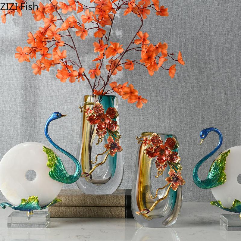Blue Gradient Color Hollow Glass Vase Desk Decoration Flowers Arrangement Floral Relief Transparent Vases Room Aesthetic Decor