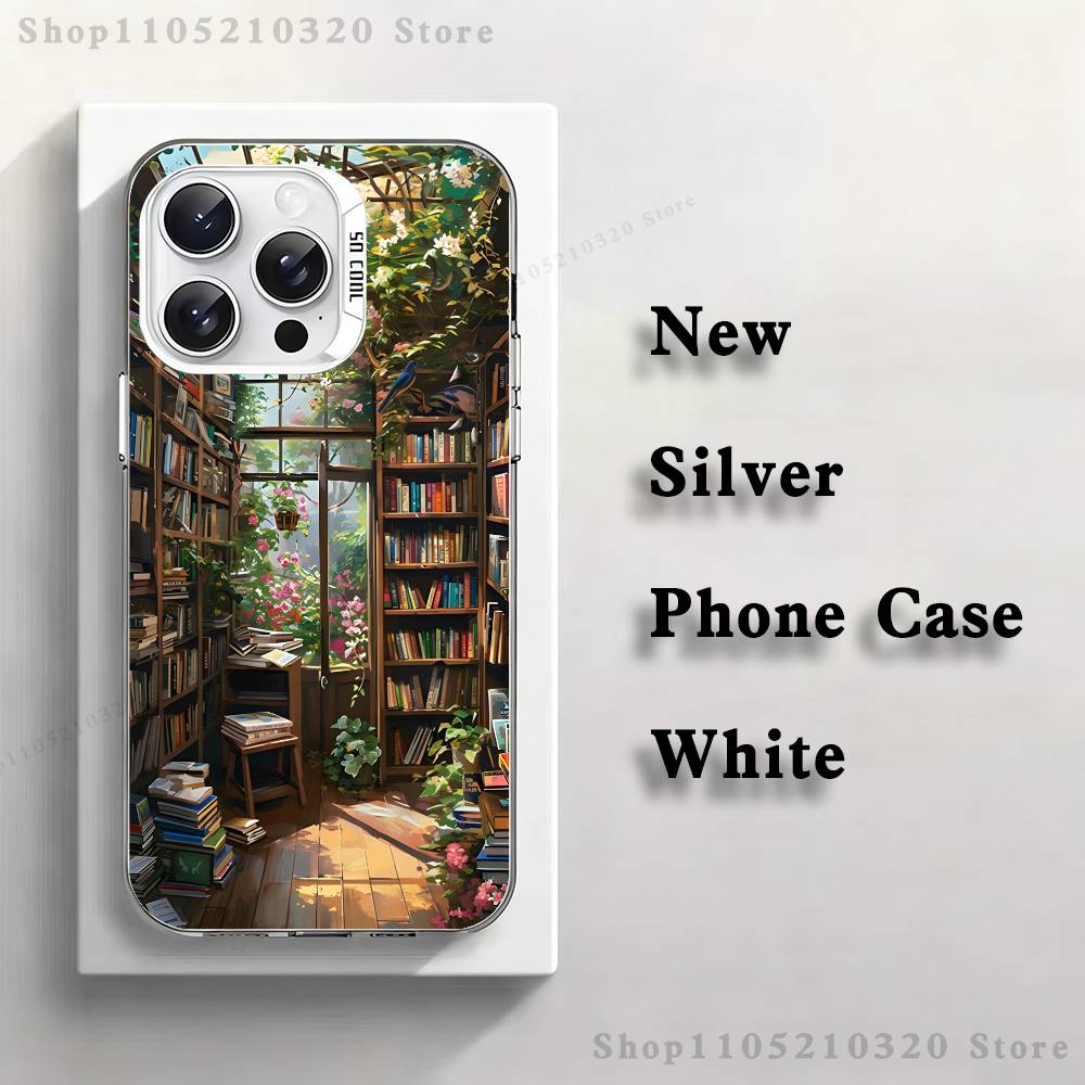 

Book Shelf Creative Pattern Phone Case For iPhone 17,16,15,14,13,12,11,Pro,Max,Plus,E,Air,Mini White Tpu Cover iPhone14Plus