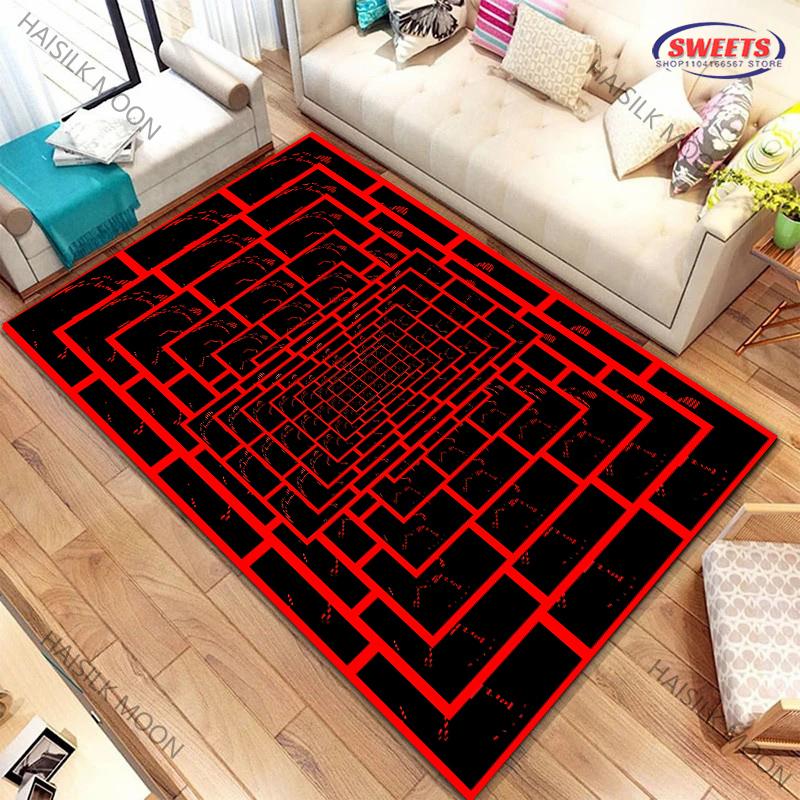 

Red and Black Visual Maze Geometric Fashion Carpet Rug for Bedroom Livingroom Floor Playroom Office Decor Yoga Mat for Family 40x60cm