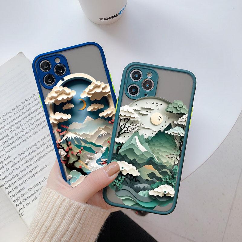 Landscape Printing phone case For iPhone 17 16 15 14 11 12 13 Pro Max Mini 16 Plus XS X XR Creative Mountains Shockproof Cover