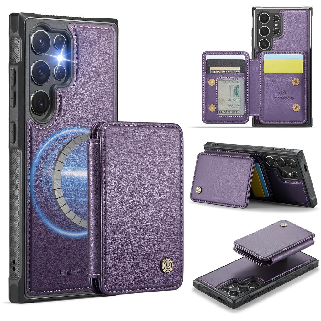 For Samsung Galaxy S25 Ultra Case JEEHOOD J05 Leather Mobile Cover with Detachable Magnetic Card Bag