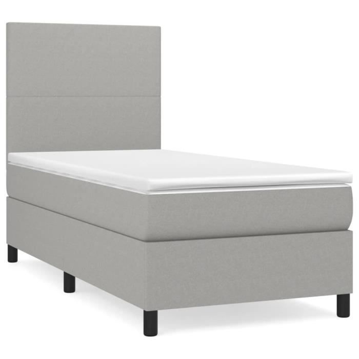3141585 vidaXL Lit à sommier tapissier avec matelas Gris clair 90x200 cm Tissu