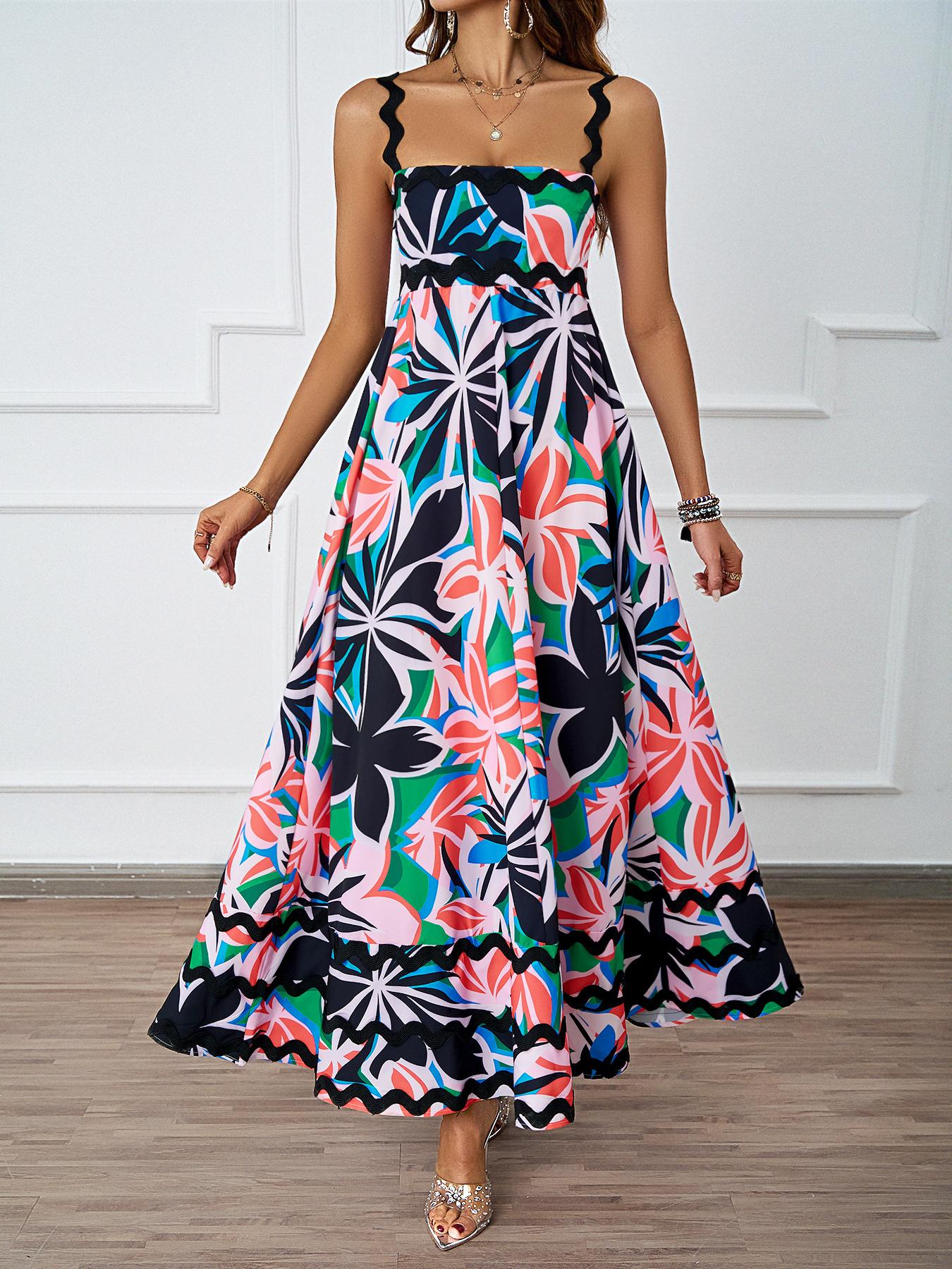 2026 summer women s clothing new European and American printed vacation long suspender skirt temperament sexy dress women S