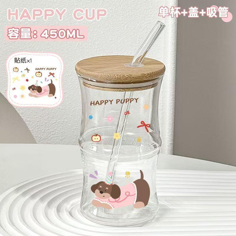 Cute China Panda Glass Creative Tea Bottle Single Transparent Coffee Cup Juice Panda Breakfast Milk Cup Glassware for Drinking