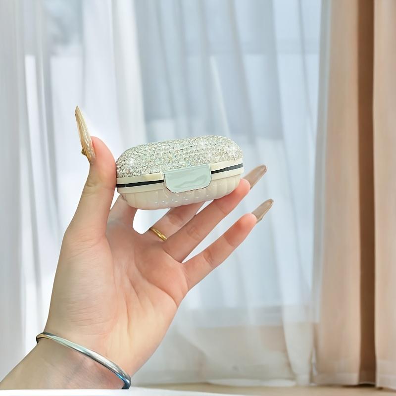 1 Stück Luxus Strass-Aufbewahrungsbox, Wasserdichte und Feuchtigkeitsbeständige Tragbare Aufbewahrungsbox für Medikamente, Vitamine, Schmuck, Ohrringe