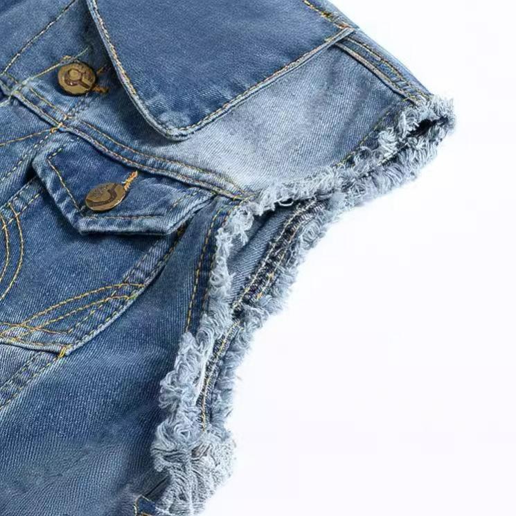 Large Size Slim Trend Men's Denim Vest Men's Light Blue Vest Waistcoat Ripped Denim Vest