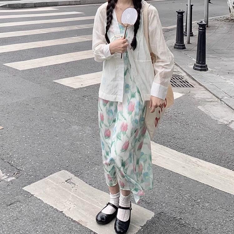 Süßes Sommer Tulpen V-Ausschnitt Träger Strandkleid