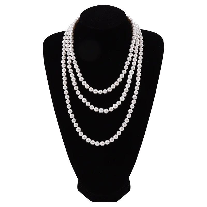Retro Pearl Necklace Feminine Elegance Temperament Small Fragrance Double-Layer Collarbone Chain Long Sweater Chain Accessories