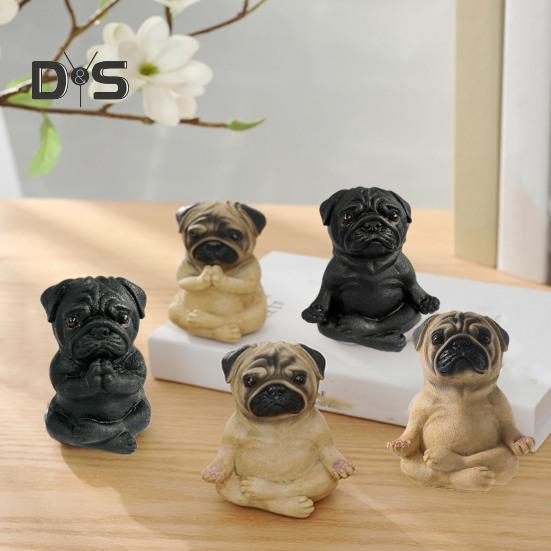 Meditating Dog Figurine Resin French Bulldog Statue Yoga Puppy Animal Sculpture Home Office Desktop Garden Decoration Ornament Festival Gift