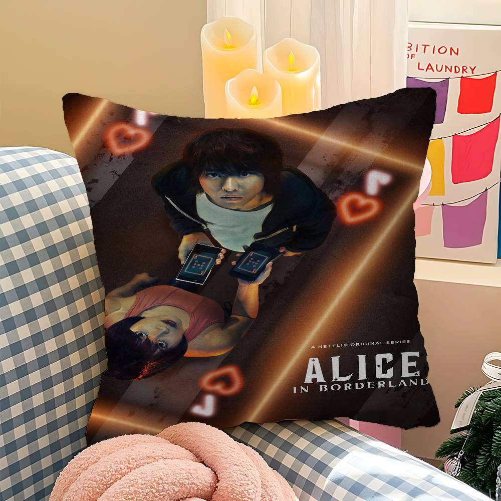 Hot TV Alice In Borderland Pillow Covers Cartoon Sofa Decorative Home Double-sided Printing Short Plush Cute Cushion Cover