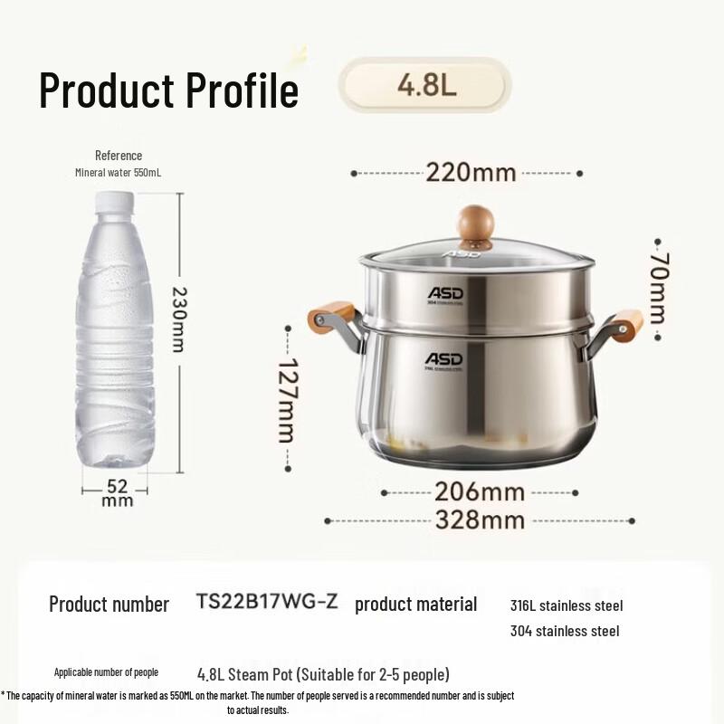 

Aishida 316L Stainless Steel Steaming and Stewing Pot