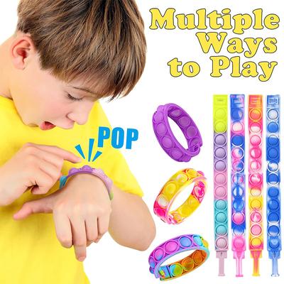 6pcs Squeezing Bubble Bracelet Pushing Bubbles Relieves Fatigue and Depression Silicone Bracelet Stress Relieves Fidget Toys