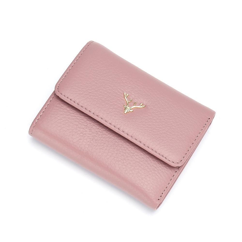 Mode kurzes Portemonnaie Japanische Frauen 30% Rabatt, erste Schicht Rindsleder schlichtes kleines Portemonnaie gefaltet dünn neues Modell