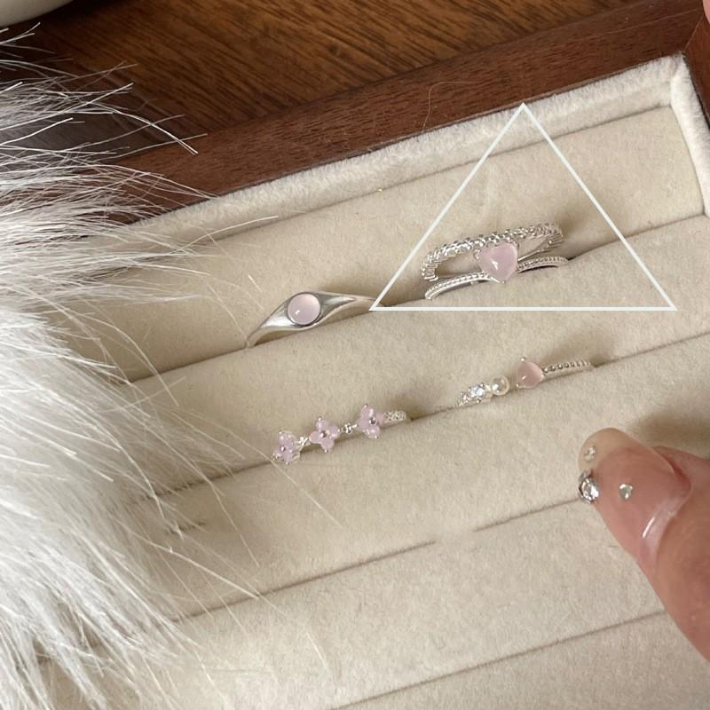S925 Sterling Silver Pink Zircon Open Ring for Women – High-End, Light Luxury, Stackable Versatile Design for Index Finger.