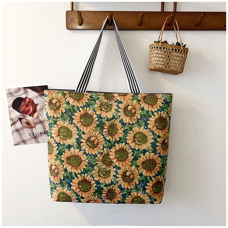 New gold silk cloth bag fashion Korean tide casual tote bag shoulder bag creative pattern women's canvas bag