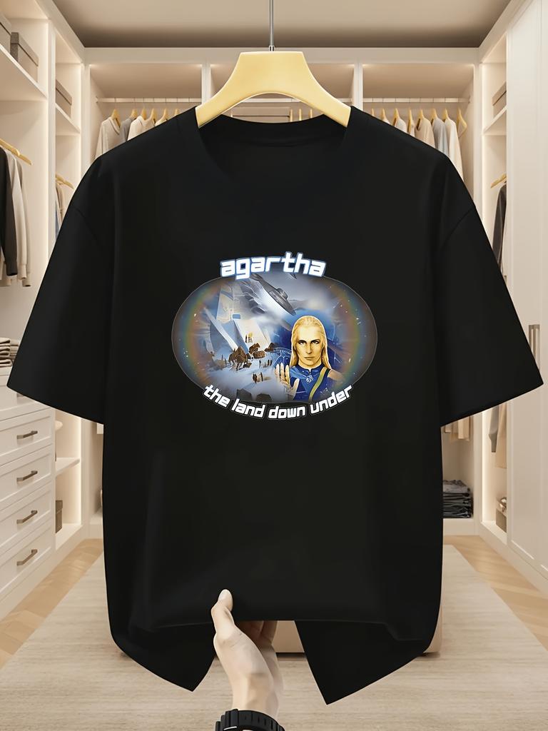 Unisex T-shirt Boys' and Girls' Agartha Underground World Meme T-Shirt Fun Printed Streetwear Gift, Street Style Fa