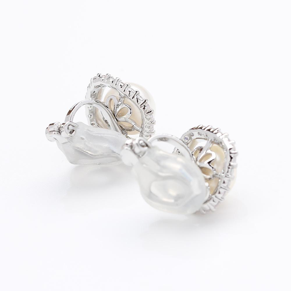 New Fashion Natural Freshwater Pearl Geometric Earrings Stone Inlaid Exquisite Temperament Silver Ear Piercing Ear Clip Ear Ornament for Women