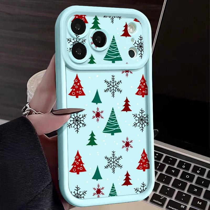 Merry Christmas Print Case For iPhone 17 Air 16 15 14 13 12 Pro Max 16 17 Pro 16e 11 Shockproof Solid Color Silicone Phone Cover Cases