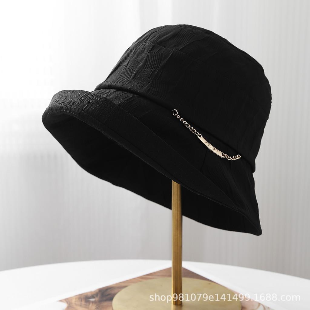 Literary and retro solid color crimped chain bucket hat women's outdoor travel temperament casual versatile sunshade bucket hat