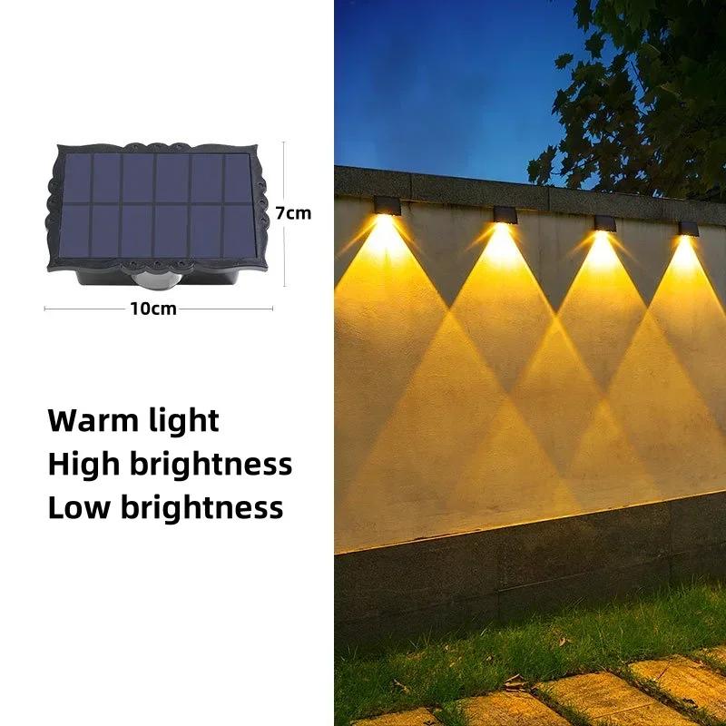2 LED Solar Garden Lighting Outdoor Super Bright Villa Balcony Waterproof Solar Powered Lamp Courtyard Stairs Fence Wall Light