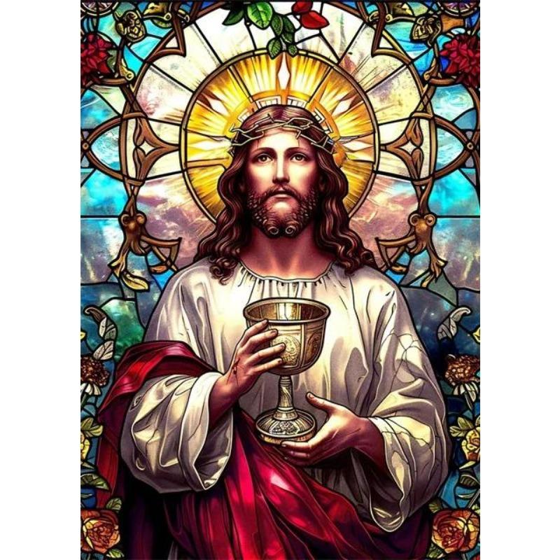 Jesus Christ Stained Glass Canvas Prints  Religious Abstract Pop Art Mosaic Wall Decor for Home Spiritual Portrait Poster for Li