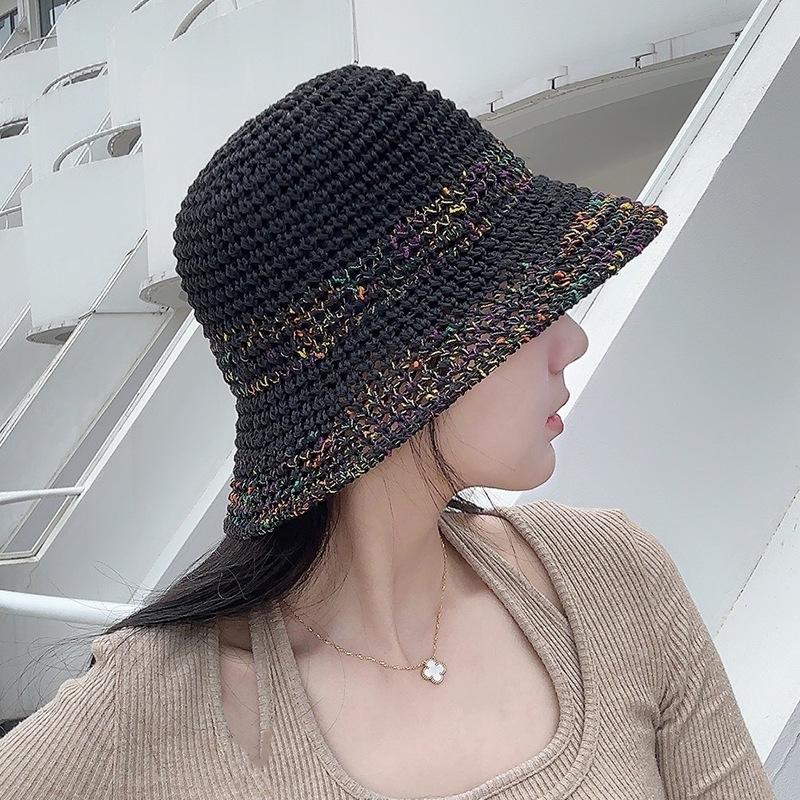 Women's Straw Hat Woven Sunshade Beach Hat Summer Hollow Breathable Bucket Hat Beach Sunshade Hat