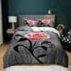 Pink Rose Duvet Cover Set Queen Size 3D Printed Rose Floral Bedding Set Botanical Blossom Flowers Microfiber Comforter Cover
