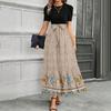 Short Sleeve Round Neck Maxi Dress with Floral Print High Waist Tie Belt Bohemian Style Casual Long Dress for Women