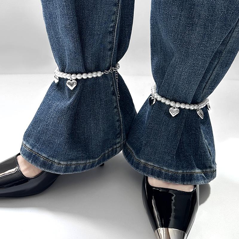 Imitation Pearl Anklet Trouser Chain With Spike Charms Adjustable Punk Style Ankle Bracelet Women Jeans Decor Fashion Jewelry