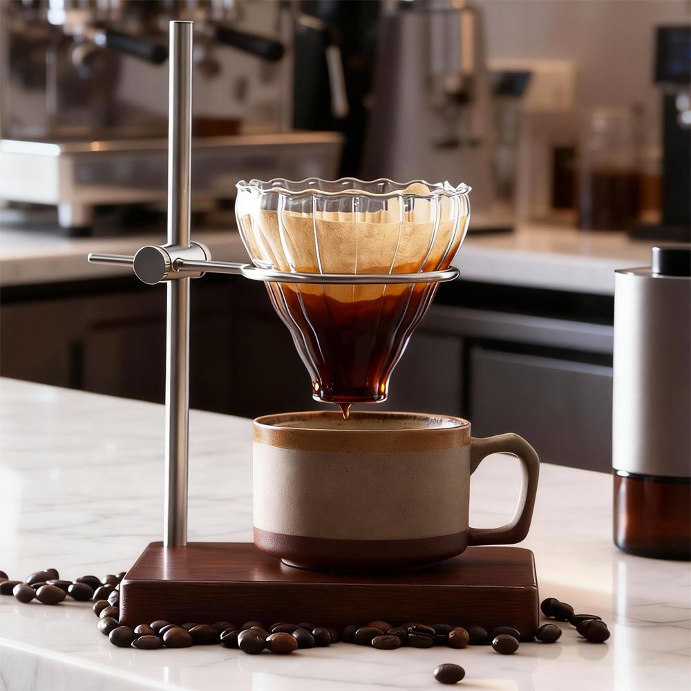 360° Rotatable Height Adjustable Metal Drip Stand - Silver Luxury Vintage, Coffee Tea Dual - Use Filter Holder