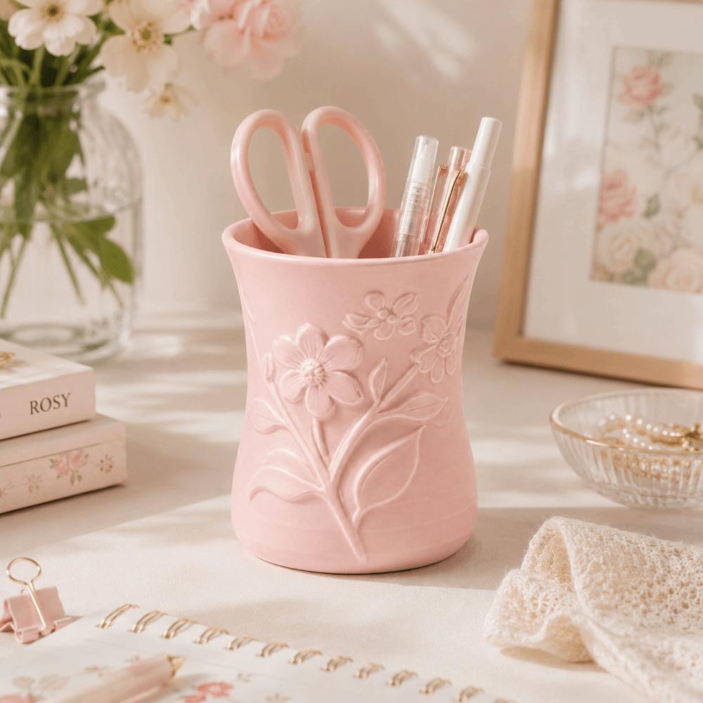 3D Printed Flower Vase Raised Patterns Pen Holder Cosmetics Storage Rack Living Room Decor