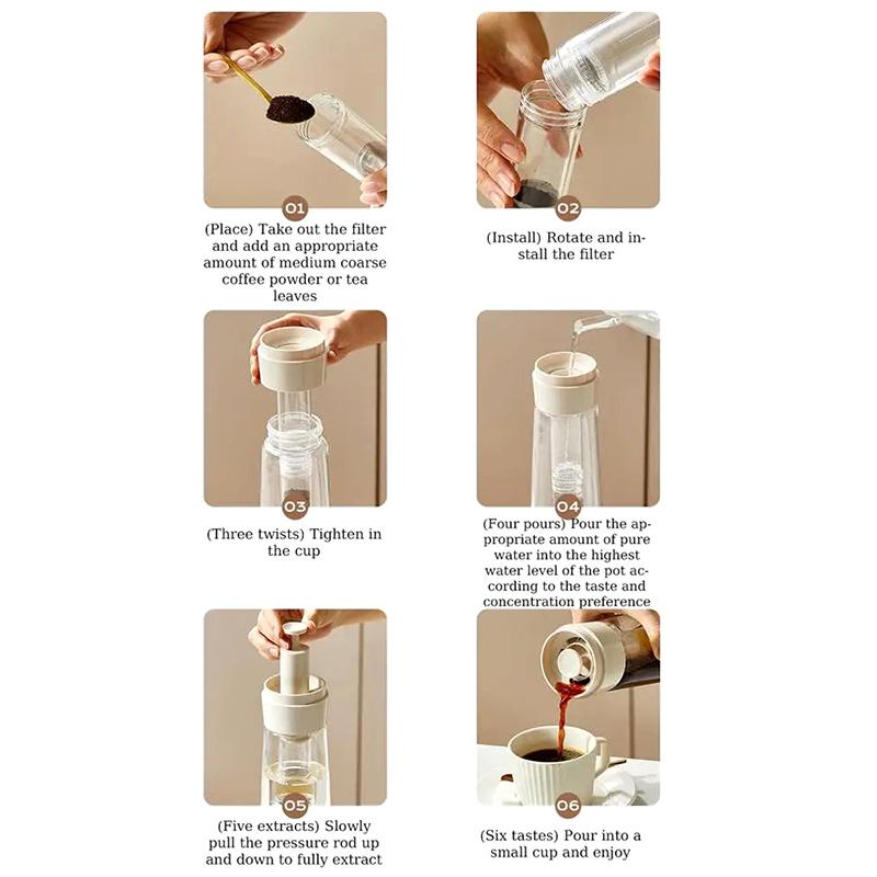 750Ml Manual Cold Brew Coffee Maker Press Type Iced Tea Infuser Pitcher With Removable Filter Summer Portable Coffeeware Pot