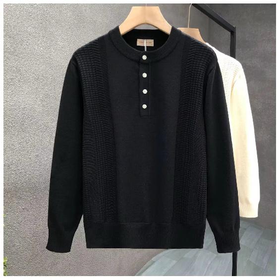 Spring 2024 Men's Sweater Patchwork Assorted Colors Skin-Friendly Fabric Fashion Versatile Top Casual Long-Sleeved Bottoming Shirt