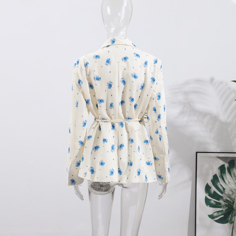 Dámské sako s potiskem, klopami a vázáním v pase, volný kabát s dlouhým rukávem, tenký, jaro a léto 2025