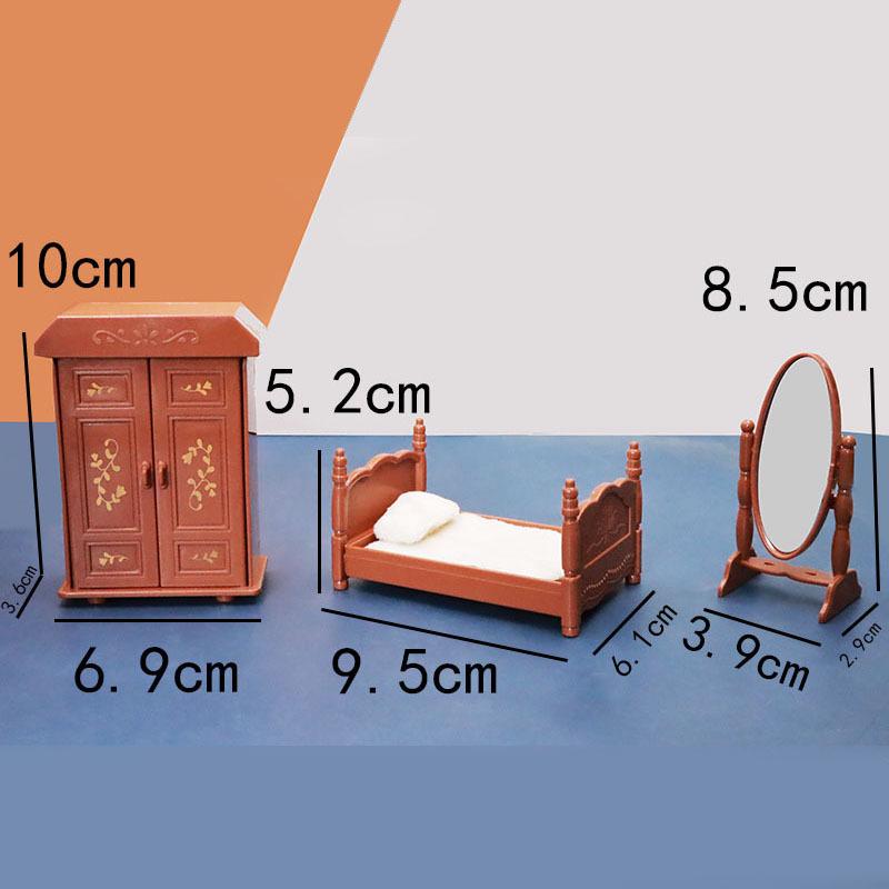 Simulation Cute Mini Playhouse Bedroom Bed Changing Clothes Mirror Clothes Cabinet Playhouse Model Small Ornament Children'S Toys