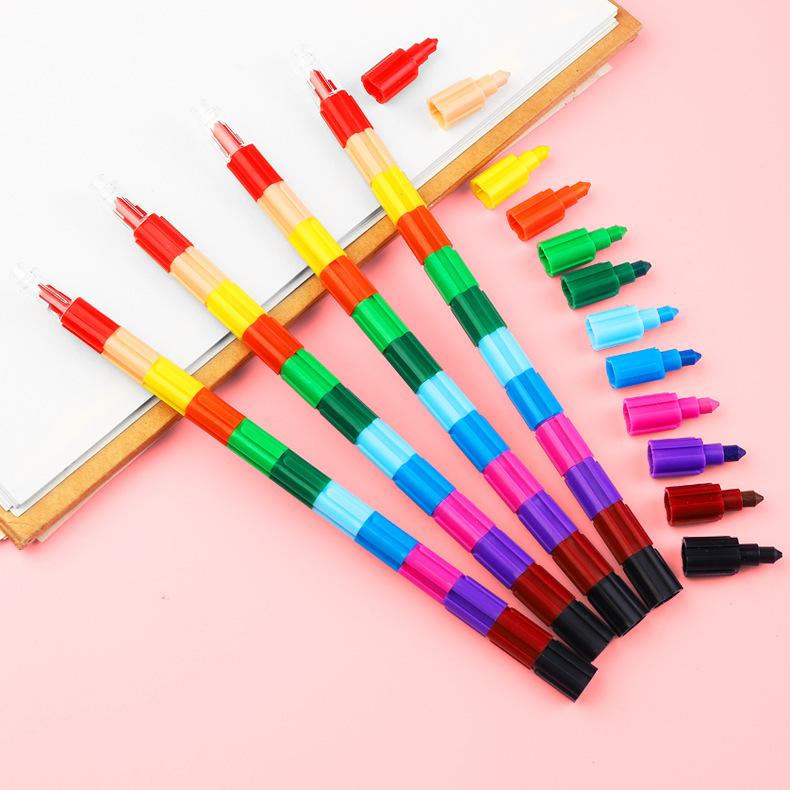 1/3/6/12pcs Building Blocks Crayon Painting Pens 12Colors School Office Birthday Party Gift Kindergarten Carnival Gifts TMZ