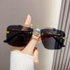 Rimless Square Pilot Sunglasses Women For Men Fashion Vintage Luxury Brand Designer Sun Glasses Punk Metal Gold Leopard Shades