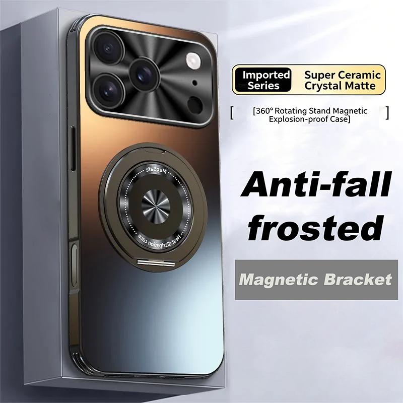 Matte PC Phone Case For iPhone 17 17 Pro 17 Pro Max Metal Lens Frame 360° Rotatable Magnetic Kickstand Shockproof Protective Cover