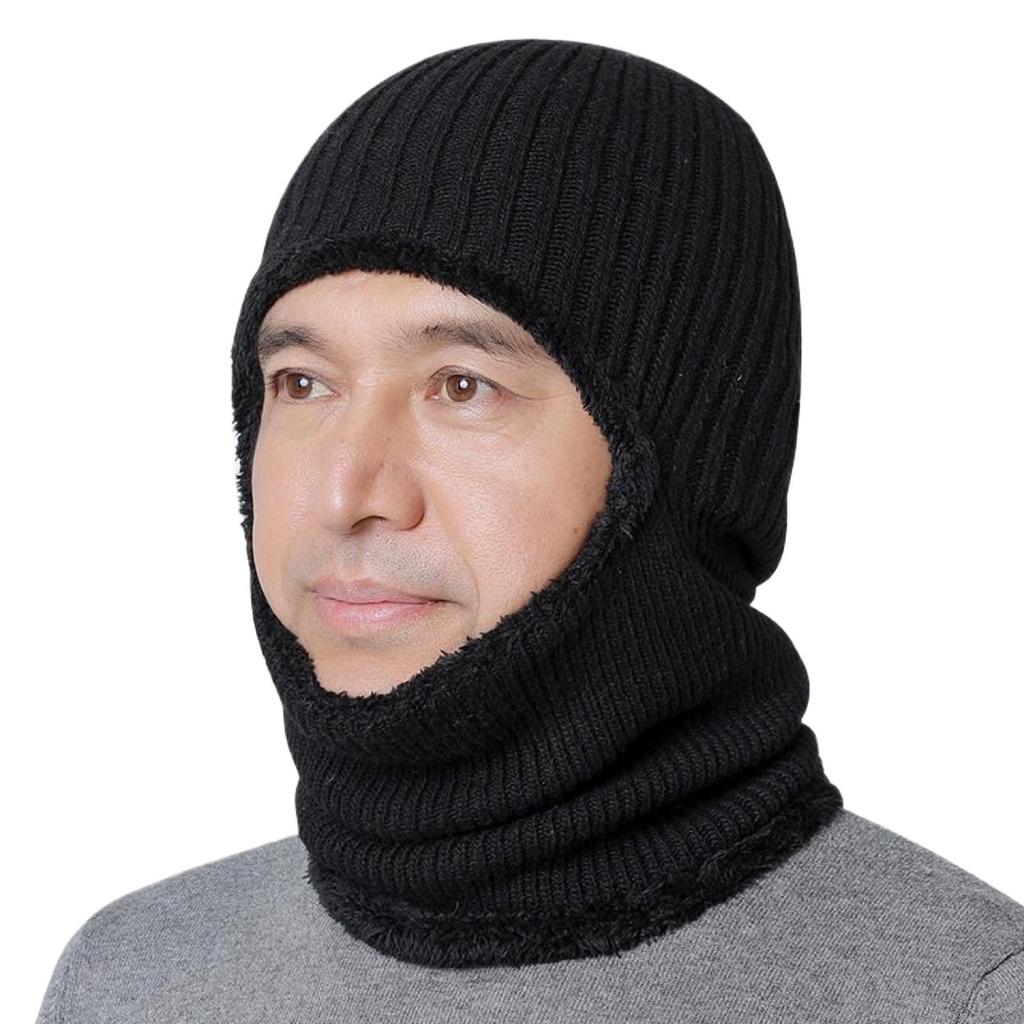 Cycling Hat Men's Winter Plush Wool Hat Scarf Integrated Thickened Cycling Hat Autumn and Winter Men's Hat Neck Protection One-piece Hat