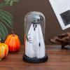 Yousheng Halloween Ghost Decor Light Up Ghost in Glass Cloche with Wood Base Cute Ghost Night Light Decoration for Table Shelf Fireplace Room Decor
