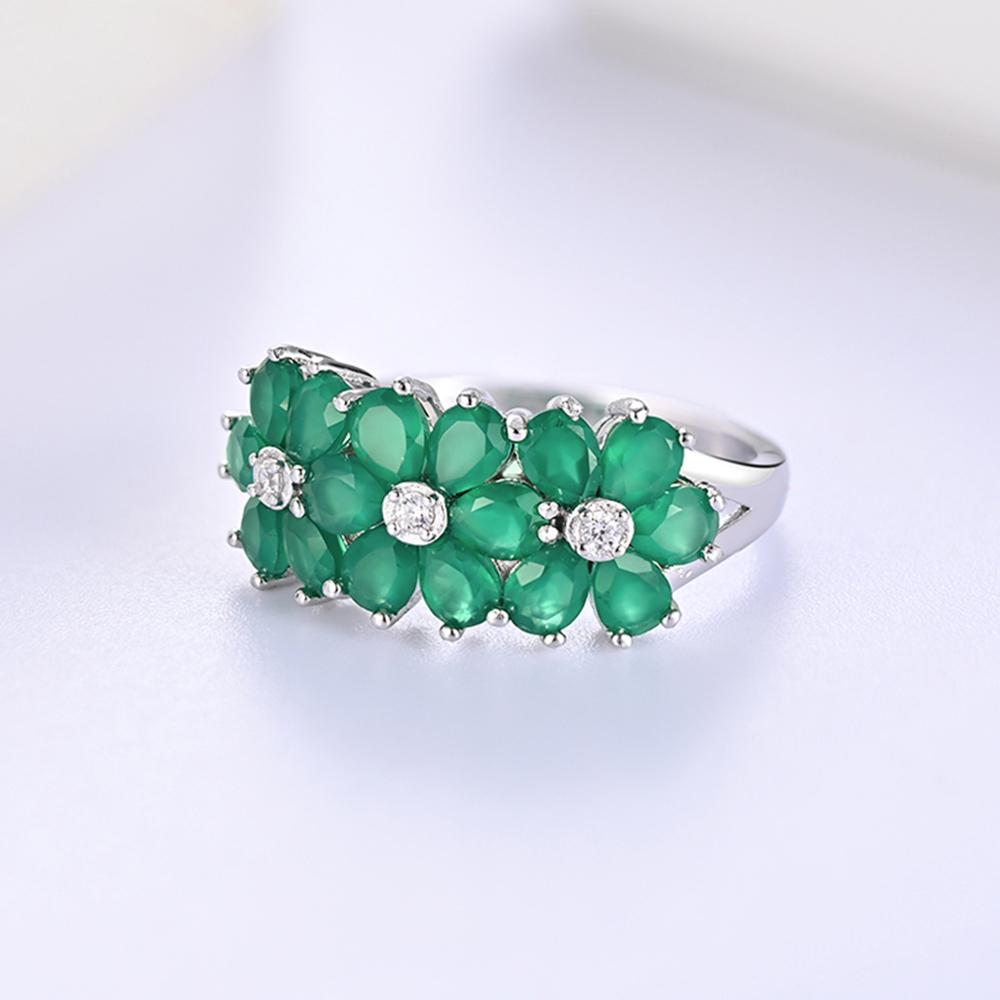 Blumendesign S925 Silber Naturgrüner Achatring für Damen zart und luxuriös geeignet für Geschenke und Verabredungen