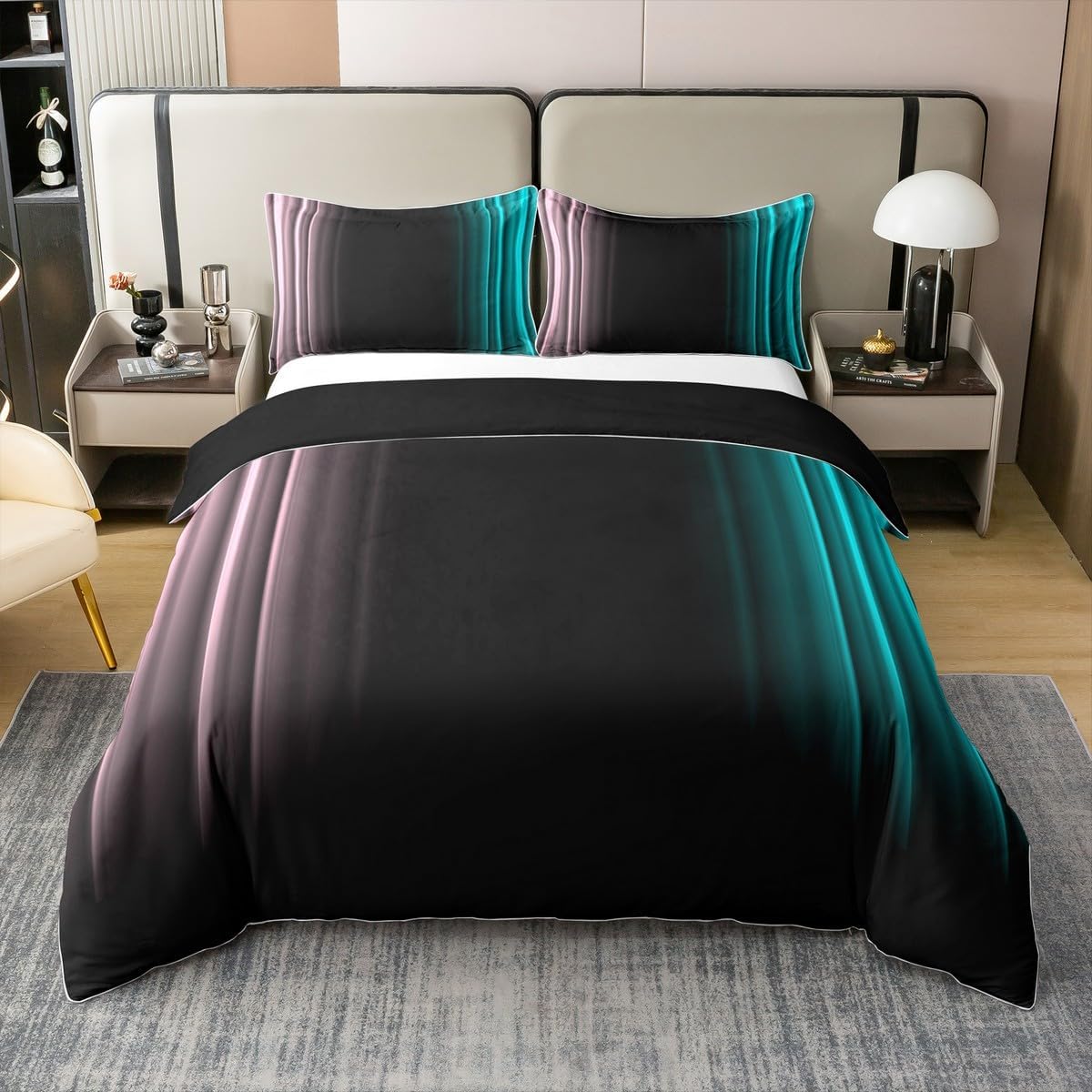 

Gradient Soft Duvet Cover Quen King-Sized Dimensionsd Dimensions Gren Purple Cyan Beding Set 3-piece Set Suitable for Children Kids Young Boys Young 100*200cm Single