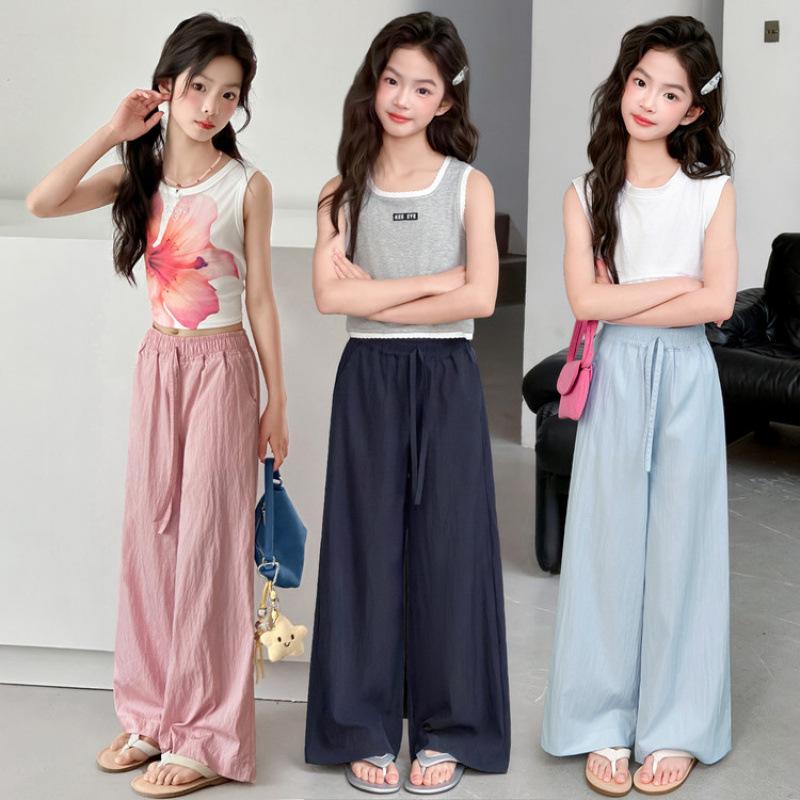Girls' Summer Wide-Leg Loose Casual Pants, Anti-Mosquito, for Kids