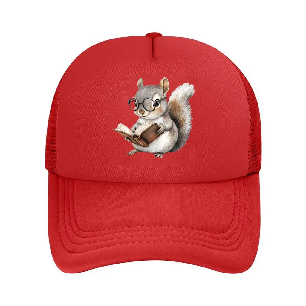 Watercolor Squirrel With Glasses Reading Book Home Decor  Mesh Baseball Cap Hip Hop
