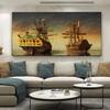 Landscape Pirates Ship Tropical Island Palm Tree Canvas Painting Posters and Prints Wall Art Pictures Living Room Decor No Frame