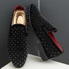 New Black Rivet Rhinestones Pointed Slip On Shoes Men Designer Rock Punk Loafers Formal Wedding Prom Dress Homecoming Footwear