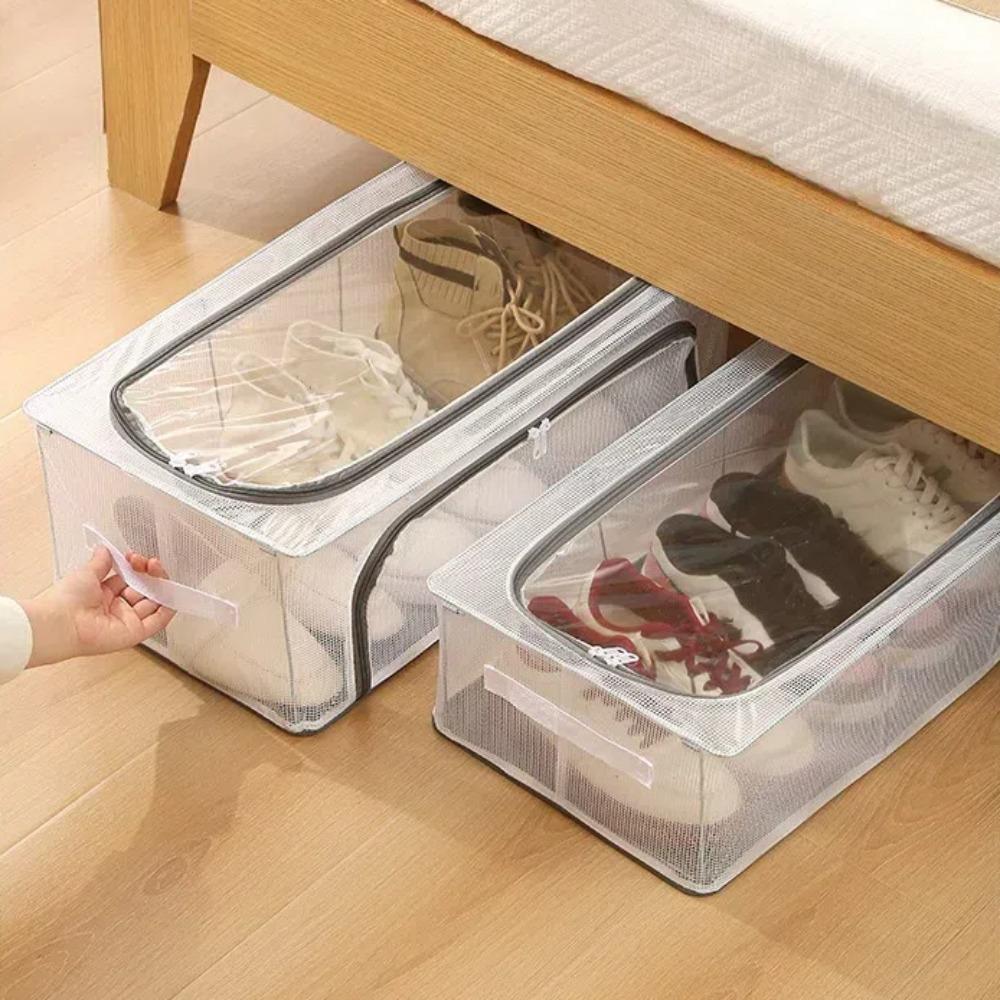 New Foldable Shoe Storage Box Under the Bed Dustproof Shoe Basket Steel Frame Large Capacity Shoe Box Home